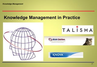 Knowledge Management
37
Knowledge Management in Practice
 