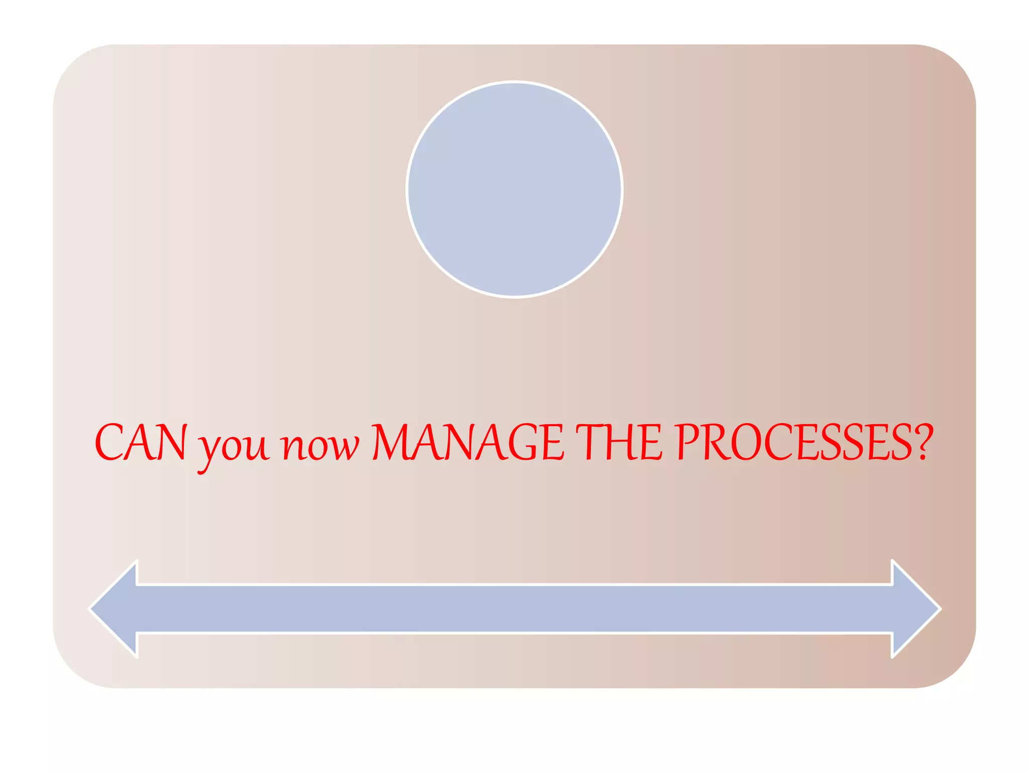 CAN you now MANAGE THE PROCESSES?
 