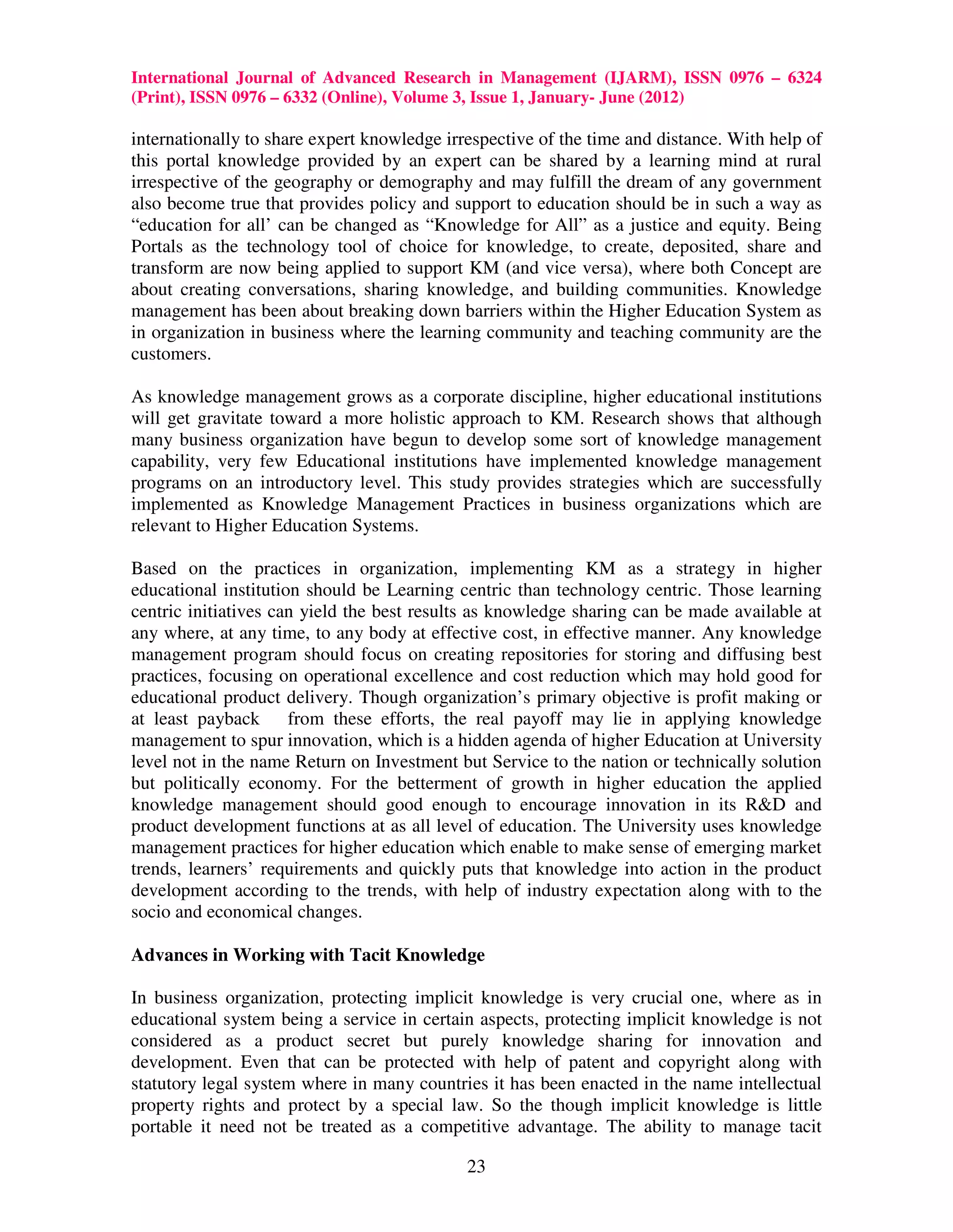 Knowledge management strategies in higher education | PDF