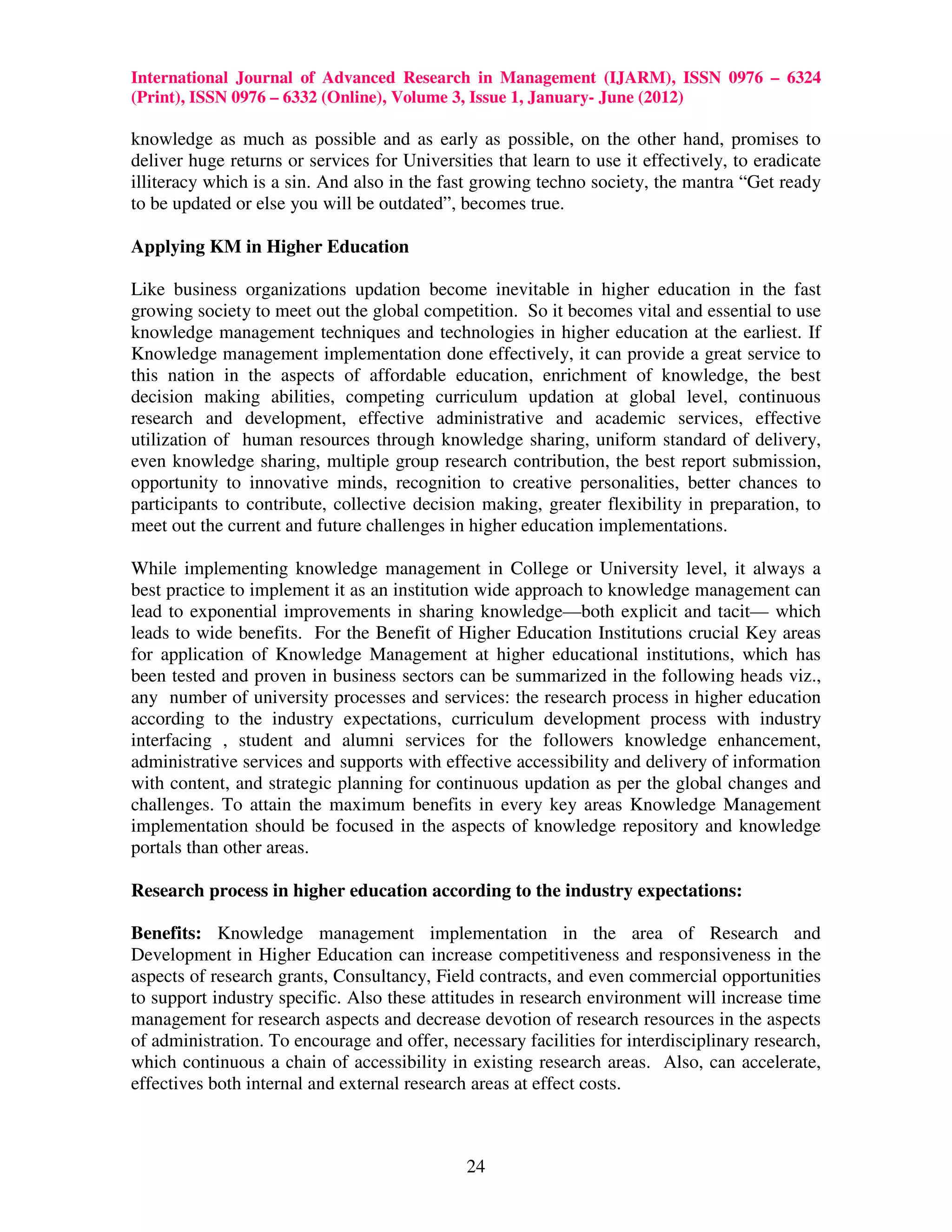Knowledge management strategies in higher education | PDF