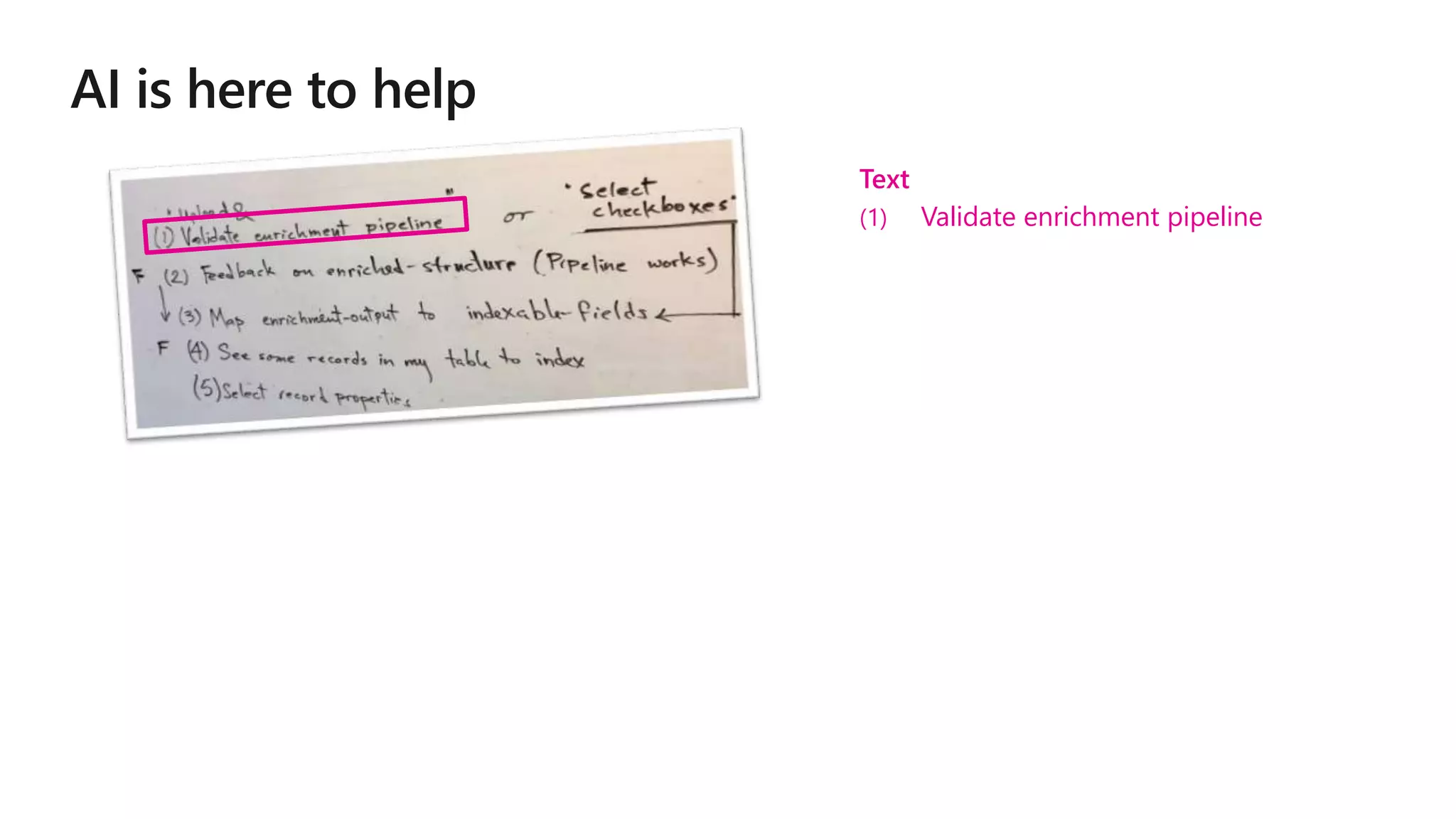 Text
(1) Validate enrichment pipeline
 