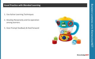 Blended Learning with KnowledgeNETGood Practice with Blended Learning Use Active Learning Techniques Develop Reciprocity and Co-operation among learnersGive Prompt feedback & feed forward