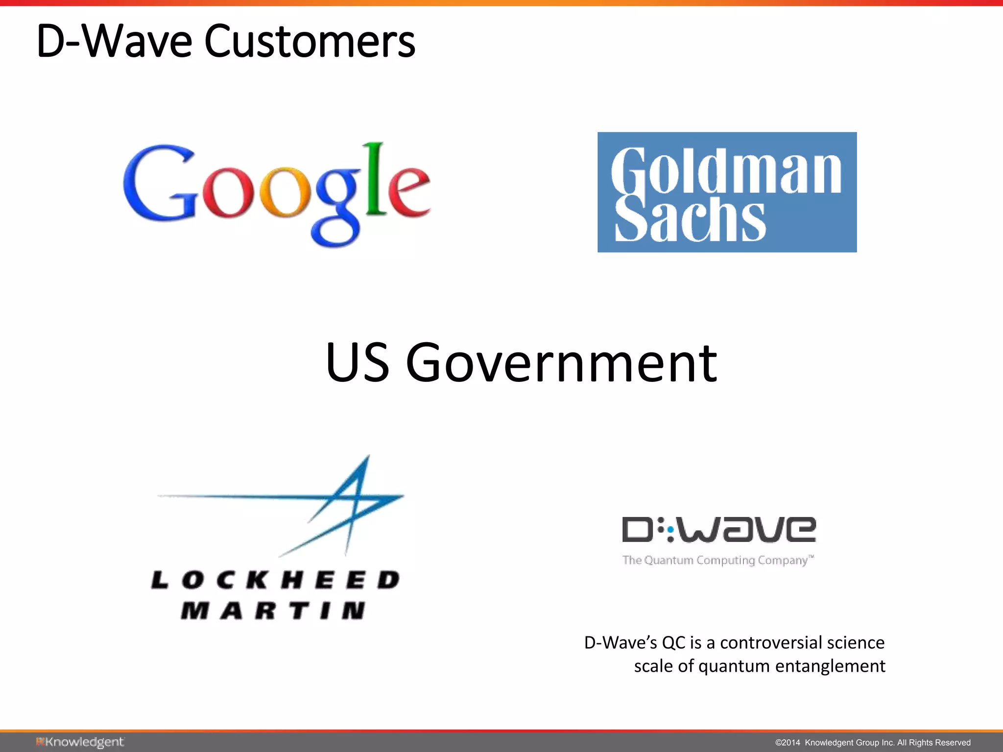 ©2014 Knowledgent Group Inc. All Rights Reserved
D-Wave Customers
US Government
D-Wave’s QC is a controversial science
scale of quantum entanglement
 