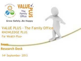 From
Research Desk
VALUE PLUS - The Family Office
KNOWLEDGE PLUS
For Wealth Plus+
14th
September- 2013
 