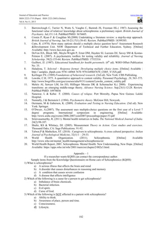 Knowledge questionnaire on home care of schizophrenics (kqhs) validity ...