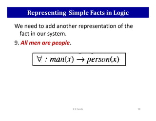 Representing Simple Facts in Logic
We need to add another representation of the
fact in our system.
9. All men are people.
K N Hande 98
 
