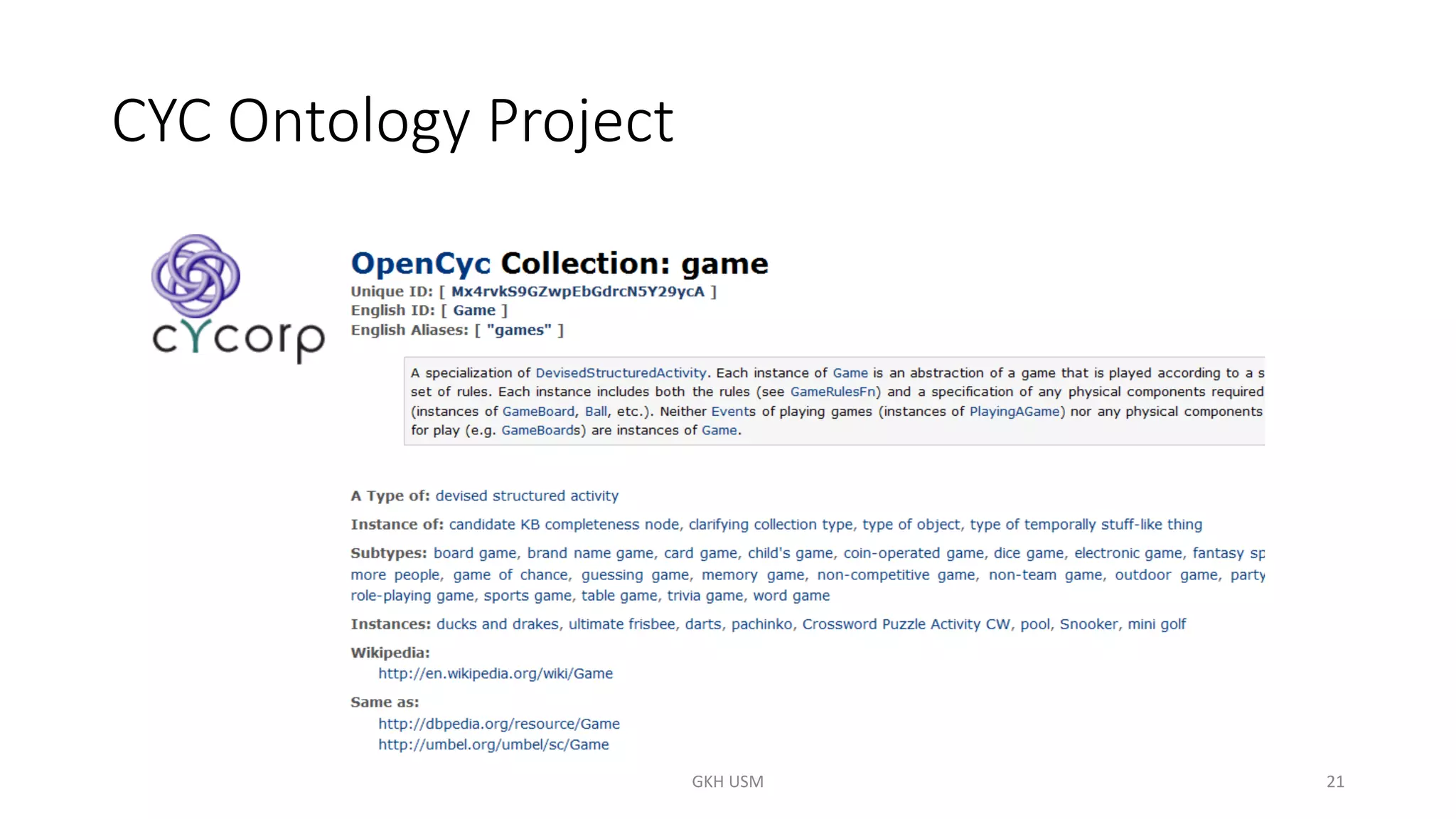 CYC Ontology Project
21
GKH USM
 