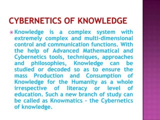 KNOWLEDGE SCIENCE; NOT INFORMATION SCIENCE OR TECHNOLOGY- SCOPE ...