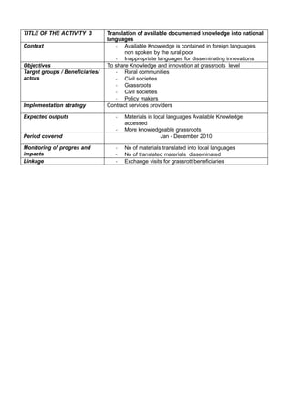 Action Plan WCA - Knowledge Sharing