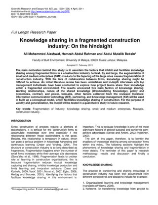 CSCM Knowledge sharing in fragmented construction industry | PDF