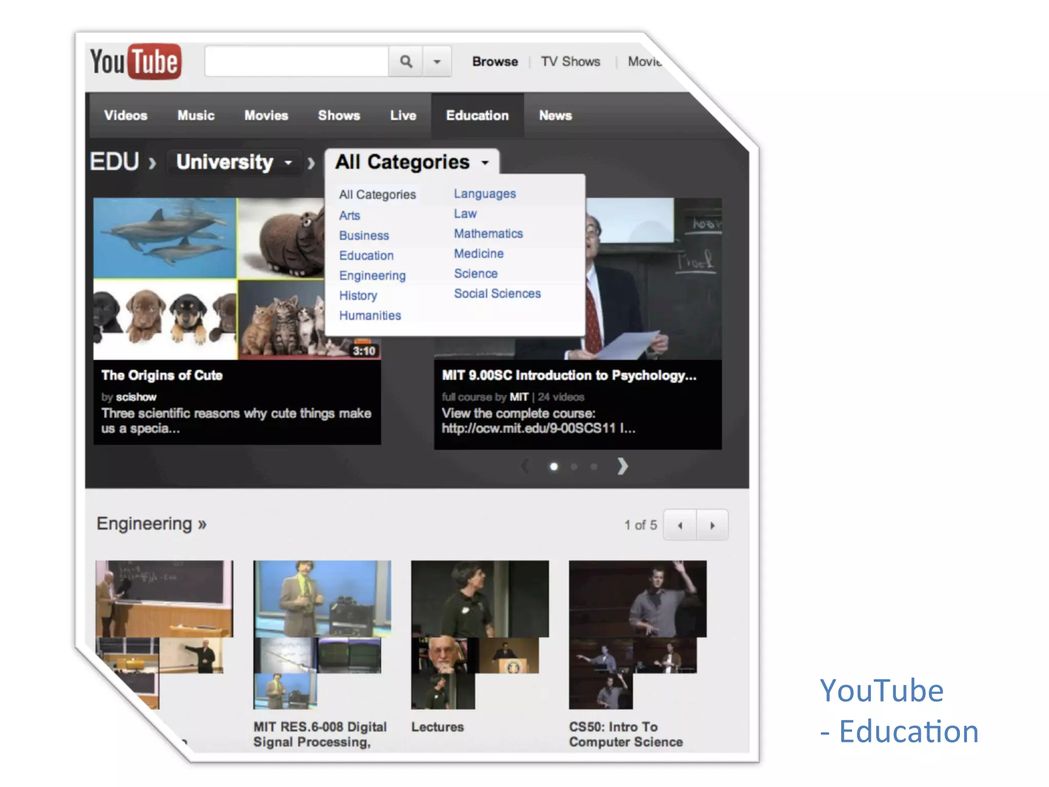 YouTube	
  	
  
-­‐	
  Educa+on	
  
 