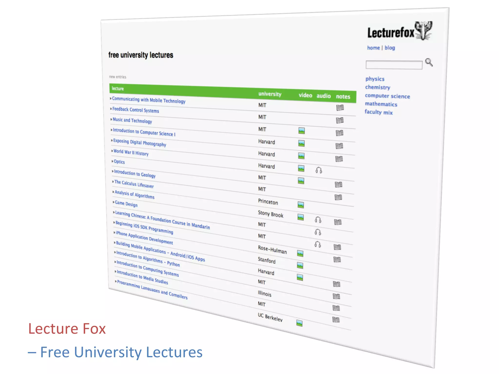 Lecture	
  Fox	
  	
  
–	
  Free	
  University	
  Lectures	
  
 