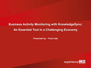 Business Activity Monitoring with KnowledgeSync:
   An Essential Tool in a Challenging Economy

               Presented by: Tricia Cate
 
