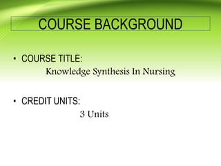 Course Synthesis KNOWLEDGE SYNTHESIS IN NURSING REAL.pptx