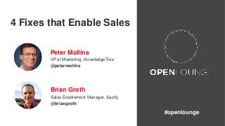 #openlounge 
4 Fixes that Enable Sales 
Peter Mollins 
VP of Marketing, KnowledgeTree 
@petermollins 
Brian Groth 
Sales Enablement Manager, Xactly 
@briangroth 
 