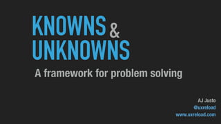 KNOWNS
UNKNOWNS
&
A framework for problem solving
AJ Justo
@uxreload
www.uxreload.com
 