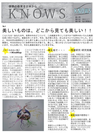 世界の教育を日本から


                                                  第４号
                                                  発行日：2012.2.7
                                                  発行者：佐久間賢志

No. 4

美しいものは、どこから見ても美しい！！
こんにちは！あなたは今、世界の中のどこにいて、この紙面を手にしてますか？世界中のいろんな風景
を思い浮かべながら、紙面を作ってます。今日、私が見た月は、まんまるでとてもきれいでした。きっ
と、今日の月は世界のどこから見ても美しいんだろうなぁと思いました。我々の仲間が行っている教育
実践も、今日の月のように世界中のだれが見ても、美しく、理にかなったものであればいいなと思って
います。そんな思いで、今日も実践を紹介していきますね。

『 スーホの白い馬 』　   ことにとても驚いたそう   被災地で・・・          授業研究・研究授業
　　　×MindMap    です。子どもたちが主体
               的に教材へ向かう姿は、   みなさんも日本で大きな      以前、仲間たちに「日本
今回は、小学二年生の国    頼もしいものですよね。   地震があり、多くの被災      の教育のどの部分が世界
語科の『スーホの白い馬    　堂野先生は、このあと   者が出たことはご存知だ      い誇れるんだろうか？」
』という教材を指導する    「ぐるぐる読書パーティ   と思います。そんな被災      とながけかけたことがあ
のに、マインド・マップ    ー」と題して、読書会形   地の子どものために、行      って、その時の答えが「
               式の発展的な学習を計画   動を起こした八巻先生か      授業研究」「研究授業」
を使ったという堂野先生
               されているそうです。「   らの報告を紹介します。      だったんですね。自分以
の報告から紹介します。
               かさこじぞう」や「ない                    外に、指導計画や授業そ
まずは、下の写真を見て                                   のものをオープンにして
               た赤おに」といった二年   全脳思考を使って被災地の
ください。小学二年生（                  子供達のために私たちがで     意見を言い合う、あるい
つまり七歳か八歳）の子    生で学習する他社教科書
                             きることを話し合ったことがあ   は指導したり、されたり
がかいたマインドマップ    に載っている物語を多読
                             りました。その実現に向けて    するというのは、日本で
ですよ。ポイントをしっ    し、これまで身につけて
                             私には何ができるのか、考え    は当たり前になさている
かり押さえたマインドマ    きた読みの観点を確かめ   ている中で、昨年の10月、そ   ことなんですね。ネット
ップになっていると思い    たり、みんなんで読む楽   れまで編んできたマフラーを    上にも多くの指導案がア
ませんか？BOI（基本ア   しさを味わったりできる   被災地の、特に両親をなくし    ップされています。指導
イディア）は、教師がい    授業を考えているようで   た子たちに届ける方法はな     案をたくさん見ることや
くつか示したそうですが    す。読書会で、どんな意   いかとネットで探しました。そ   他社の授業をたくさんみ
マインドマップをかき始    見が交わされるのかとて   して、震災孤児のためのキャ    ることで、自分とは違う
めると、いつの間にか、    も興味があります。また   ンプがあることを知り、思い    教材の切り口や解釈を知
一人読みをはじめ、その    報告お願いしますね。    切ってその主催者に電話を     り、あるいは子どもとの
                             しました。「子供達に渡してく   関わり方を学び、授業の
                             れないか」と。すると、キャン   クオリティーを高めてい
                             プに参加して直接渡して下     るんですね。そんな側面
                             さいということ。急遽、キャン   もこの紙面が背負ってい
                             プに参加し、こどもたちにあ    る使命なんだろうなぁと
                             い、直接子どもたちの首にマ    最近感じるようになりま
                             フラーを巻きました。その後    した。
                             も、主催者から紹介された気
                             仙沼教育委員会を通して、     教育実践や感想を！！
                             参加できなかった子供達の
                             ためにマフラーを送り続けて    あなたの実践や感想、あ
                             います。             るいは日本の教師への質
                                              問を待っています。
                             素晴らしい行動力です。      sakuma-kenji@nifty.com
                             教師として、人として色      または、フェイスブックで
                             々考えさせられました。      佐久間賢志探してね。
 