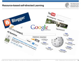KOM – Multimedia Communications Lab 
18 
Resource-based self-directed Learning 
Image sources: blogger.com, google.de, youtube.com, wikipedia.de, stackoverflow.com  