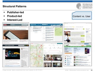 KOM – Multimedia Communications Lab 
22 
Publisher-led 
Product-led 
Interest-Led 
Image sources: taken screenshots from each website on 29.10.2014 
Structural Patterns 
Content vs. User  