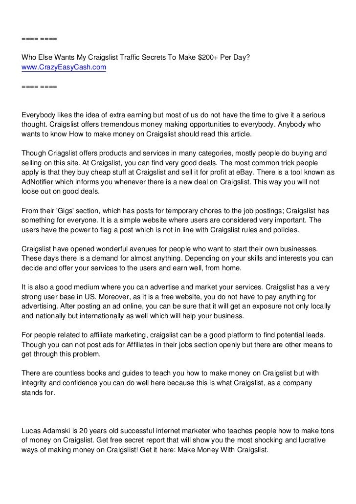 Biggest Secrets About How To Make Money On Craigslist - 