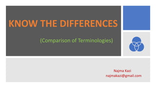 KNOW THE DIFFERENCES
(Comparison of Terminologies)
Najma Kazi
najmakazi@gmail.com
 