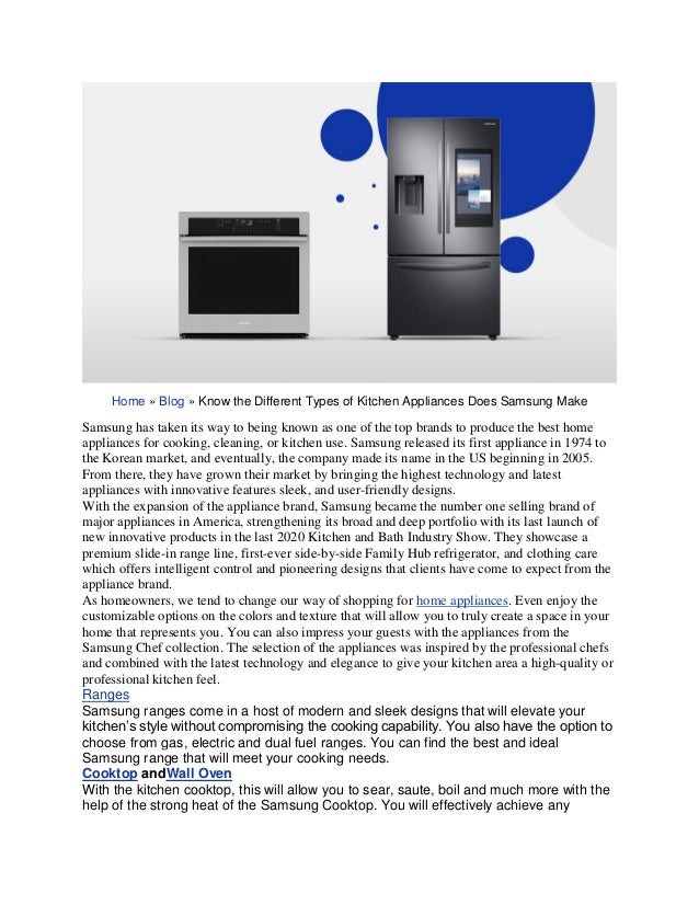 Know the different types of kitchen appliances does samsung make