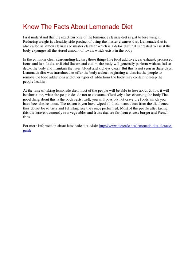 Know the facts about lemonade diet