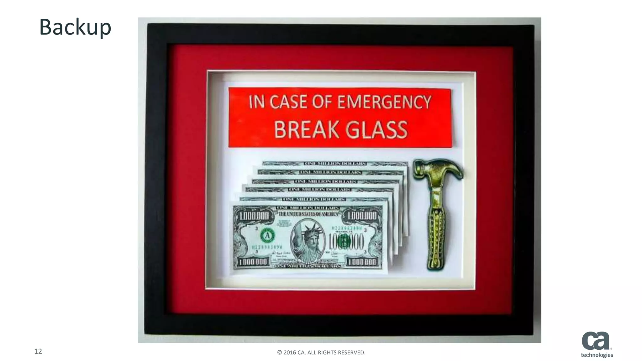 12 © 2016 CA. ALL RIGHTS RESERVED.
Backup
 