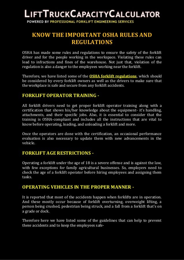 Know the important osha rules and regulations