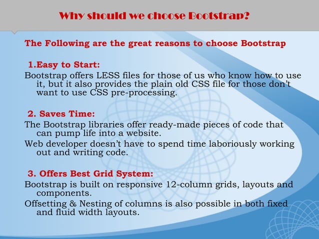Know the reason behind choosing bootstrap as css framework | PPT