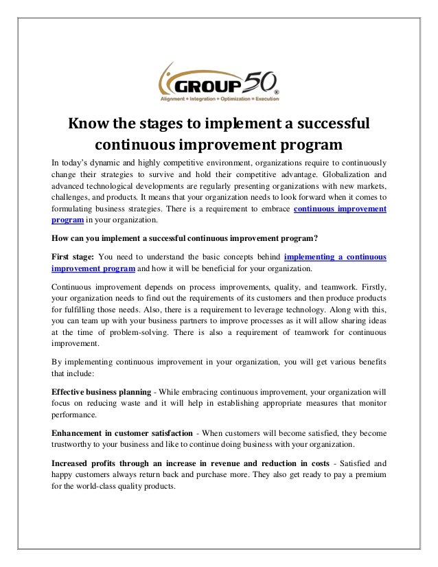 Know the stages to implement a successful continuous improvement program