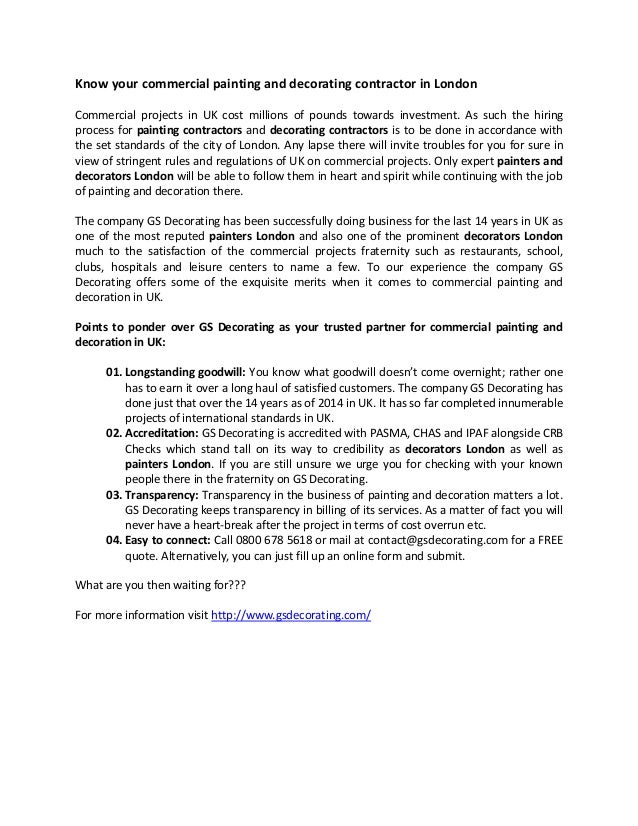 Know Your Commercial Painting And Decorating Contractor In London