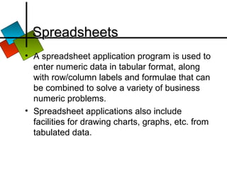 Spreadsheet Program Computer Science Know your computer | PPT