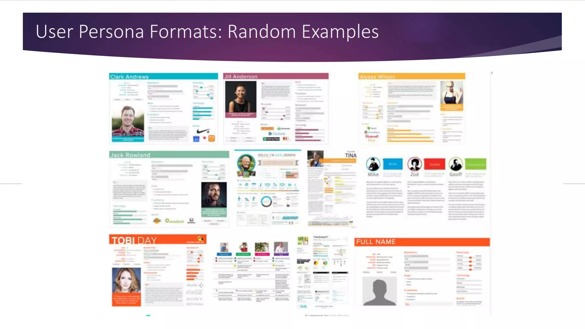 User Persona Formats: Random Examples
 