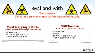 eval and with
                             Short version:
          Do not use anywhere near performance sensitive code!

...