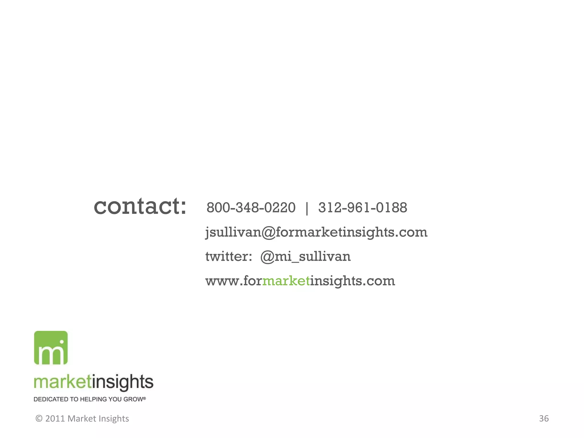 contact: [email_address] twitter:  @mi_sullivan  800-348-0220  |  312-961-0188  www.for market insights.com  © 2011 Market Insights  