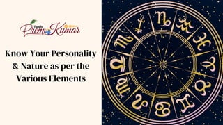 Know Your Personality
& Nature as per the
Various Elements
 