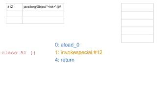 0: aload_0
1: invokespecial #12
4: return
class A1 {}
#12 java/lang/Object."<init>":()V
 