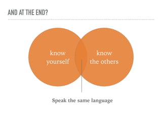 AND AT THE END?
know
yourself
know
the others
Speak the same language
 
