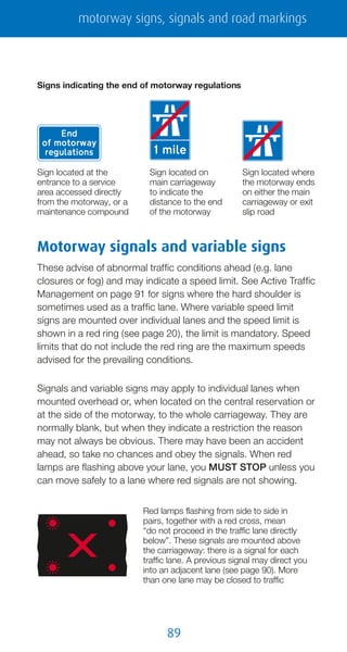 89
motorway signs, signals and road markings
Signs indicating the end of motorway regulations
Sign located at the
entrance...
