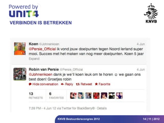VERBINDEN IS BETREKKEN




                 KNVB Bestuurderscongres 2012   14 | 11 | 2012
 