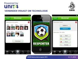 VERBINDEN VRAAGT OM TECHNOLOGIE




                KNVB Bestuurderscongres 2012   14 | 11 | 2012
 
