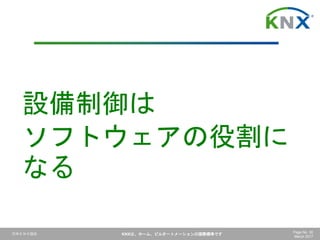 日本ＫＮＸ協会 KNXは、ホーム、ビルオートメーションの国際標準です Page No. 50
March 2017
設備制御は
ソフトウェアの役割に
なる
 