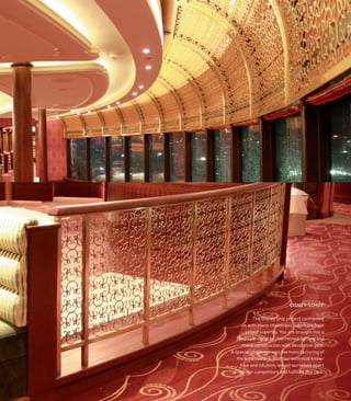 25
DISNEY-SCHIFF
The Disney Ship project confronted
us with many challenges, which we have
solved superbly. You are brought into a
fairy-tale world by intertwined lighting and
metal construction with decorative gold.
A special challenge was the manufacturing of
the wine coolers. With our technical know-
how and intuition, we set ourselves apart
from our competitors and fulfilled this task.
 