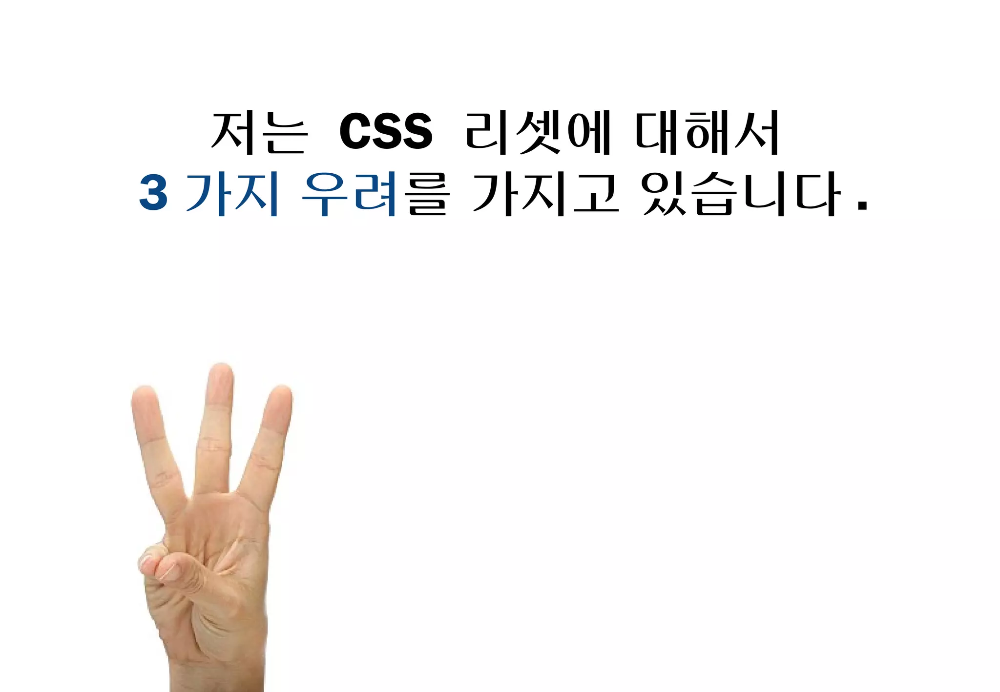 저는 CSS 리셋에 대해서
3가지 우려를 가지고 있습니다.
 