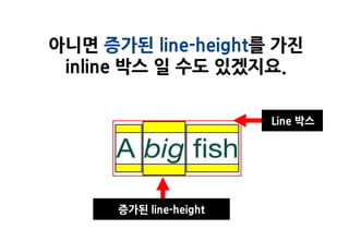 아니면 증가된 line-height를 가진
 inline 박스 일 수도 있겠지요.

                        Line 박스




      증가된 line-height
 