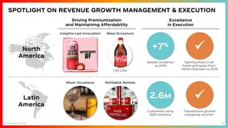 17
SPOTLIGHT ON REVENUE GROWTH MANAGEMENT & EXECUTION
Driving Premiumization
and Maintaining Affordability
Excellence
in Execution
Latin
America
North
America
1.25 Liter
Gaining share in at-
home and away-from-
home channels vs 2019
Basket incidence
vs 2019
✓
+7%
Transactions growth
outpacing volume(a)
Customers using
B2B solutions
✓
2.6M
Refillable Bottles
Mixer Occasions
Meal Occasions
Insights-Led Innovation
(a) Comparison vs. 2019
 