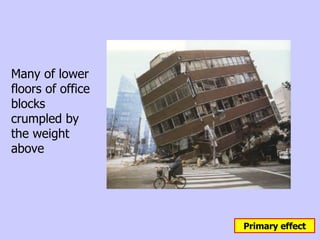 Primary effect Many of lower floors of office blocks crumpled by the weight above 