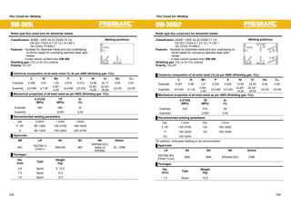 Flux Cored Arc Welding Flux Cored Arc Welding 
DW-309L 
Rutile type flux cored wire for dissimilar metals 
Classification: ASME / AWS A5.22 E309LT0-1/4 
EN ISO 17633-A-T 23 12 L R C/M 3 
JIS Z3323 YF309LC 
Features : ƒSuitable for dissimilar-metal joint and underlaying 
on ferritic steels for overlaying stainless steel weld 
metals 
ƒLower carbon content than DW-309 
Shielding gas: CO2 or Ar-CO2mixture 
Polarity: DC-EP 
Welding positions: 
H 
HF 
Ű Chemical composition of all-weld metal (%) as per AWS (Shielding gas: CO2) 
F 
㩷 C Si Mn P S Ni Cr 䌍䌯㩷 䌃䌵㩷 
Example 0.028 0.61 1.24 0.019 0.010 12.58 24.17 0.05 0.03 
Guaranty 㻡0.040㩷 㻡1.00 0.50~ 
2.50 㻡0.040㩷 㻡0.030 12.00~ 
14.00 
22.00~ 
25.00 㻡0.50 㻡0.50㩷 
Ű Mechanical properties of all-weld metal as per AWS (Shielding gas: CO2) 
㩷 
㩷 
0.2%OS 
(MPa) 
TS 
(MPa) 
El 
(%) 
Example 450 580 33 
Guaranty - 㻢520㩷 㻢30㩷 
Ű Recommended welding parameters 
Dia. 0.9mm 1.2mm 1.6mm 
F, HF 80~150A 130~270A 190~340A 
H 90~130A 150~220A 220~270A 
Ű Approvals 
AB LR NV BV NK Others 
MG SS/CMn S 
(Chem.) 309LMS MG 
KW309LG(C) 
(base on 
KW309) 
GL, CWB 
Ű Packages 
Dia. 
(mm) Type Weight 
(kg) 
0.9 Spool 5, 12.5 
1.2 Spool 12.5 
1.6 Spool 12.5 
DW-309LP 
Rutile type flux cored wire for dissimilar metals 
Classification: ASME / AWS A5.22 E309LT1-1/4 
EN ISO 17633-A-T 23 12 L P C/M 1 
JIS Z3323 YF309LC 
Features : ƒSuitable for dissimilar-metal joint and underlaying on 
ferritic steels for overlaying stainless steel weld 
metals 
ƒLower carbon content than DW-309 
Shielding gas: CO2 or Ar-CO2mixture 
Polarity: DC-EP 
Welding positions: 
H 
HF 
Ű Chemical composition of all-weld metal (%) as per AWS (Shielding gas: CO2) 
OH 
F 
VD 
VU 
㩷 C Si Mn P S Ni Cr 䌍䌯㩷 䌃䌵㩷 
Example 0.027 0.56 1.21 0.023 0.009 12.45 23.55 0.04 0.06 
Guaranty 㻡0.040 㻡1.00 0.50~ 
2.50 㻡0.040 㻡0.030 12.00~ 
14.00 
22.00~ 
25.00 㻡0.50㩷 㻡0.50㩷 
Ű Mechanical properties of all-weld metal as per AWS (Shielding gas: CO2) 
㩷 
㩷 
0.2%OS 
(MPa) 
TS 
(MPa) 
El 
(%) 
Example 430 570 38 
Guaranty - 㻢520㩷 㻢30㩷 
Ű Recommended welding parameters 
Dia. 1.2mm Dia. 1.2mm 
F, HF 130~270A OH 150~200A 
H 150~220A VD 150~200A 
VU 130~220A 
VD position: multi-pass welding is not recommended. 
Ű Approvals 
LR NV BV NK Others 
SS/CMn MS 
(Chem.,Cryo) 309L 309L KW309LG(C) CWB 
Ű Packages 
Dia. 
(mm) Type Weight 
(kg) 
1.2 Spool 12.5 
228 229 
 