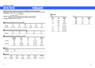 Submerged Arc Welding 
MF-38  US-36 
SAW flux and wire combination for mild steel and 490MPa high tensile strength steel 
Classification : ASME / AWS A5.17 F7A6-EH14 
F7P6-EH14 
JIS Z3183 S502-H 
Features : ƒSuitable for butt and flat fillet welding of medium or heavy thick plate 
ƒExcellent mechanical properties of weld metal by multi-pass welding 
Redrying conditions of flux: 150~350㷄x1h 
Ű Chemical composition of wire (%) as per AWS 
㩷 C Si Mn P S Cu 
Example 0.12 0.03 1.95 0.013 0.005 0.11 
Guaranty 0.10~0.20 㻡0.10㩷 1.70~2.20 㻡0.030㩷 㻡0.030㩷 㻡0.35㩷 
Ű Chemical composition of weld metal (%) as per AWS 
㩷 C Si Mn P S 
Example 0.09 0.32 1.63 0.018 0.011 
Ű Mechanical properties of weld metal as per AWS 
㩷 
㩷 
0.2%OS 
(MPa) 
TS 
(MPa) 
El 
(%) 
IV 
(J) 
PWHT 
(㷄xh) 
Example 490 570 30 -51㷄: 59 AW 
㩷 420 530 31 -51㷄: 64 620x1 
Guaranty 㻢400㩷 480~660 㻢22㩷 -51㷄㻢27 AW 
㩷 㻢400㩷 480~660 㻢22㩷 -51㷄㻢27 620±15x1 
Ű Polarity 
Example AC 
Guaranty AC 
Ű Approvals 
㩷 AB LR NV BV NK Others 
Single 2T,2YT 
3M,3YM 
2T,2YT 
3YM 
㸈YT 
(㸉YM)㩷 
A2,2YT 
3,3YM 
KAW52T, 
53M GL, CR, KR 
Ű Packages 
Wire Flux 
Dia. 
(mm) Type Weight 
(kg) 
Mesh 
size Type Weight 
(kg) 
1.6 spool 10,20 12x65 can 25 
2.0 spool 10,20 20x200 can 25 
2.4 coil 25,76,150 20xD can 25 
㩷 spool 10,20 㩷 㩷 㩷 
3.2 coil 25,76,150 
4.0 coil 25,75,150 
4.8 coil 25,75,150 
6.4 coil 25,78,159 
74 75 
 